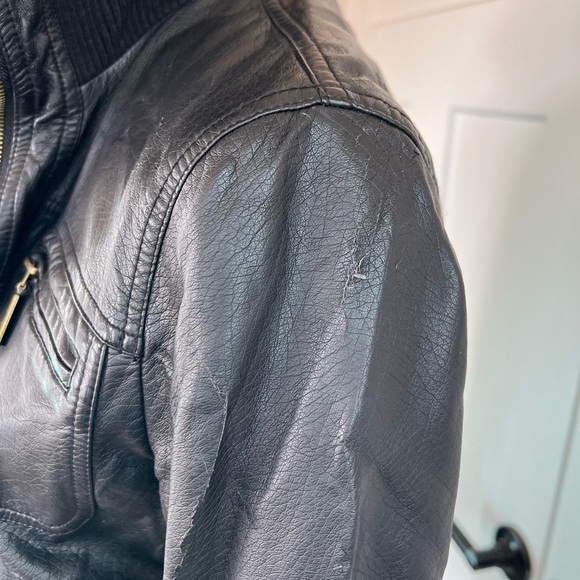 Express Faux Leather Jacket Moto Style Ribbed Collar Size XS Dark Brown - Picture 4 of 13